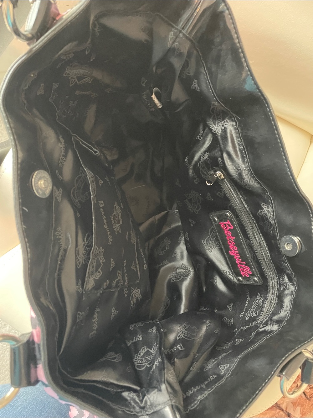 Betsey Johnson Pink and Black Leopard Print Tote with Stud Accents - Picture 2 of 5